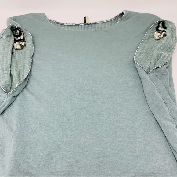 VTG Top Shop Flapper Great Gatsby Teal Blue Beaded Sequin Short Sleeve Tunic 2 - Picture 14 of 16